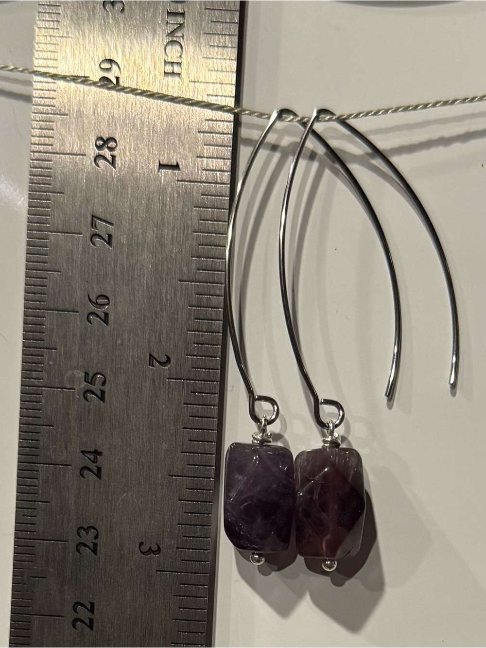 Amethyst Drop Earrings - Purple Gemstone, Surgical steel earring hook